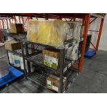 LOT 6 METAL 3 LEVEL SHELVING UNITS W MIXED CONTENTS, 3 PALLETS W MIXED CONTENTS, INCLUDING: DRIED YE