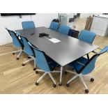 BOARDROOM TABLE 8 X 4 FT W 8 BLUE MESH CHAIRS [3RD FL OFFICE]