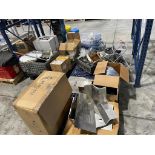 LOT (26) ASSORTED SKIDS OF COMPONENTS, PARTS, ELECTRICAL, (6) 50 GALLON BREW KETTLES, WELD SCREENS,