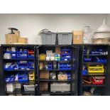 LOT 3 METAL CABINETS W CONTENTS: CONVEYOR PARTS, HARDWARE, BEARINGS, SEALS, GASKETS, TOOLBOX AND WAL