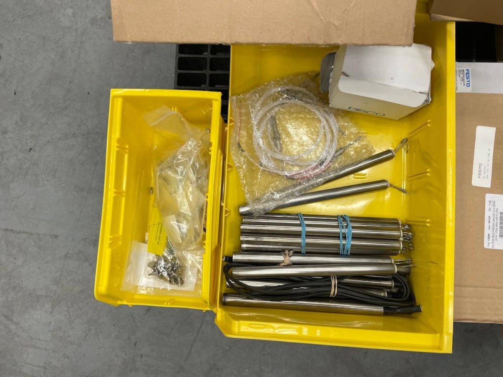 LOT ASSORTED FESTO GAUGES, CRANE SCALE, DIAL INDICATORS, BATTERY ASSEMBLY, STAINLESS STEEL COMPONENT - Image 8 of 10