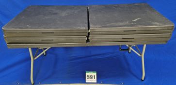 Five 6ft x 2ft 6 inch Black Plastic Folding Steel Framed Tables