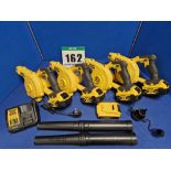 Four DEWALT DCV 100 Type 1 18V 3-Speed Leaf Blowers each with Single Battery and One Spare