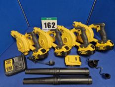 Four DEWALT DCV 100 Type 1 18V 3-Speed Leaf Blowers each with Single Battery and One Spare