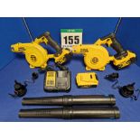 Two DEWALT DCV 100 Type 1 18V 3-Speed Leaf Blowers each with Single Battery and One Spare Battery,