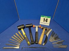 One Set of Various Hand Tools comprising:- One Set of Five Brass Drifts - 19mm/16mm/12mm/10mm/6mm,