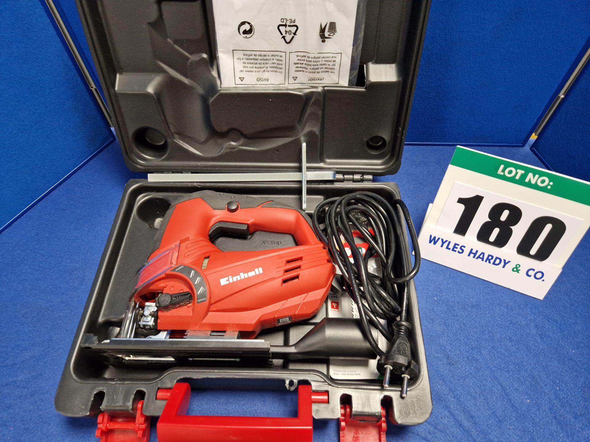One EINHELL 240V AC Corded Electric Variable Speed Jigsaw with Blade Guard, Extraction Vent and