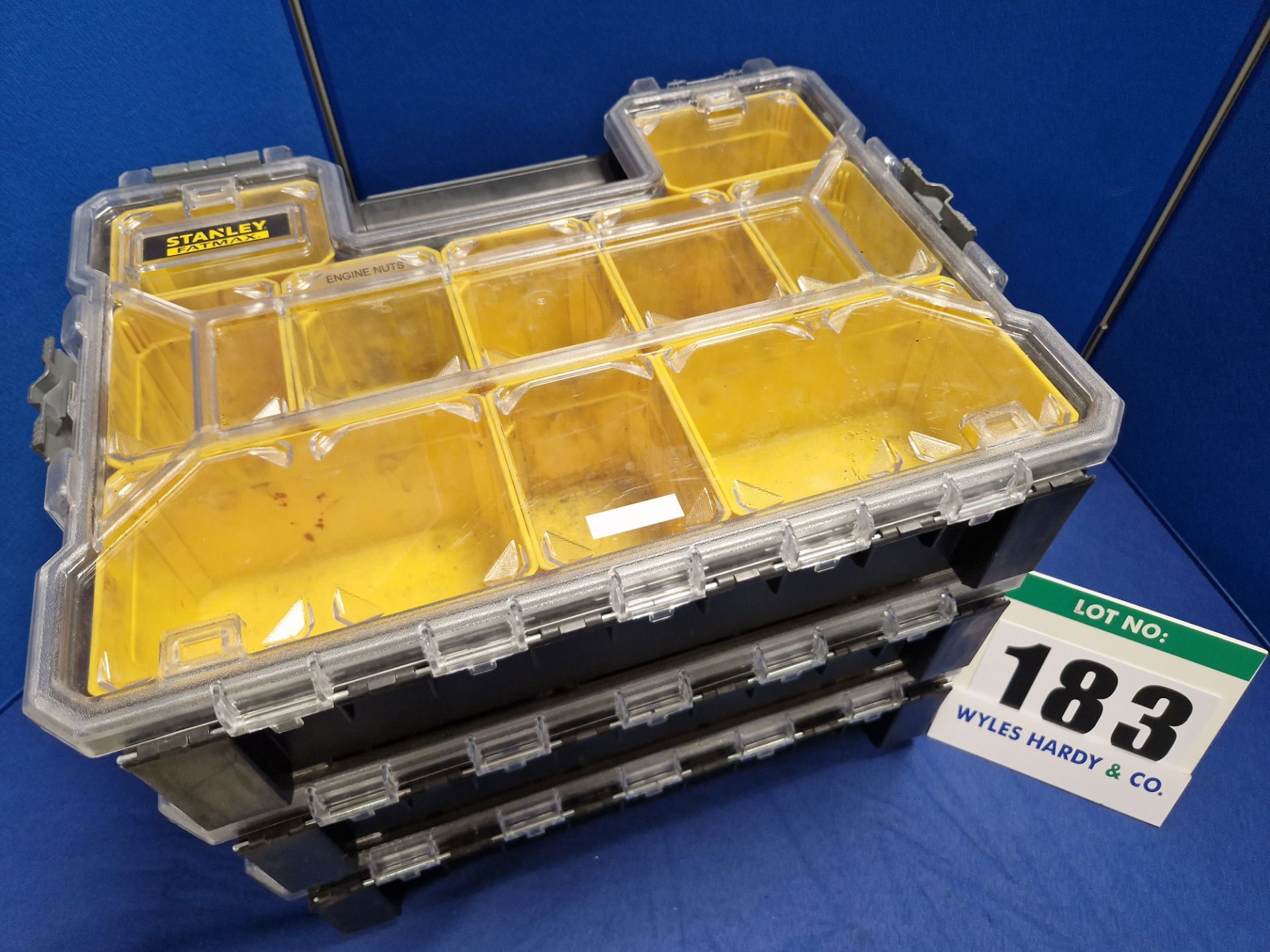 Three STANLEY Fatmax 10-Compartment Component Storage and Carry Cases