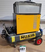 One NUAIR 3.0Hp Silent Cabinet Enclosed Air Compressor on A Wheeled 100-Litre Horizontal Welded