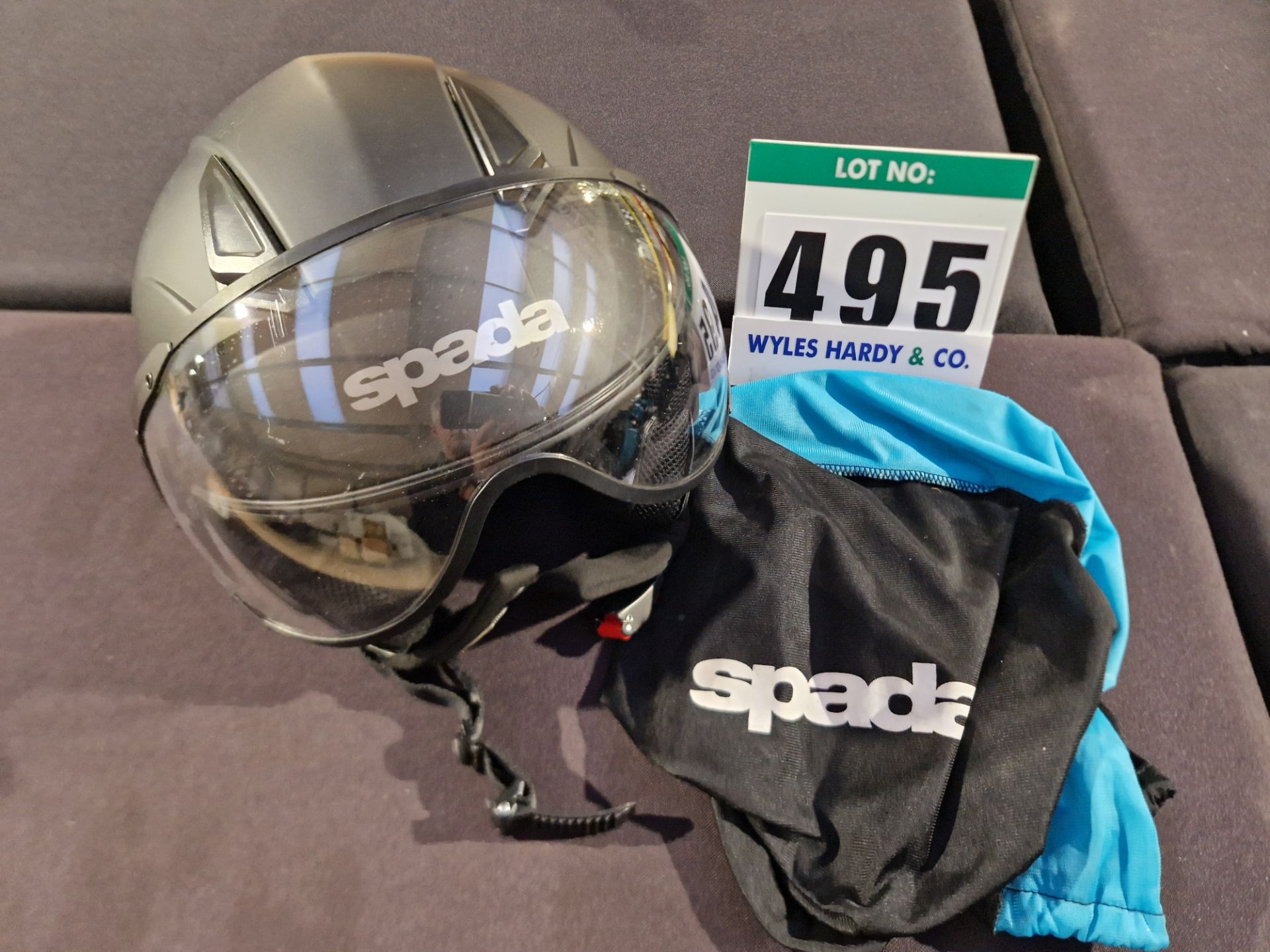 A SPADA Open Face Helmet with Drop Down Visor, Size M (57-58cm), ECE R22-5 with Soft Storage Bag