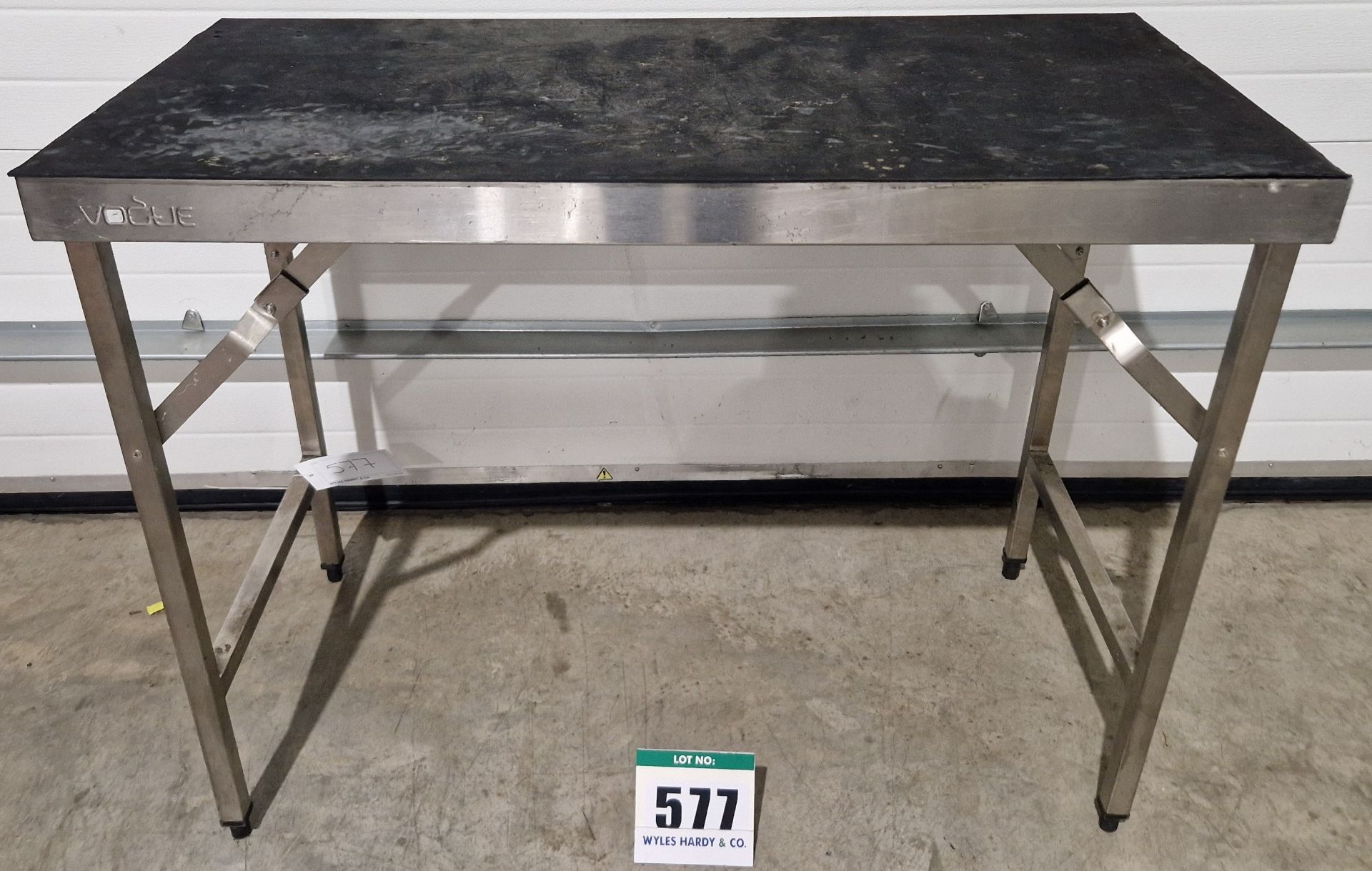 One 1200mm x 600mm Stainless Steel Folding Table with Rubber Mat covered Top Surface