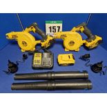 Two DEWALT DCV 100 Type 1 18V 3-Speed Leaf Blowers each with Single Battery and One Spare Battery,