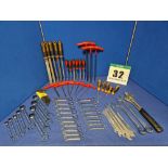 One Set of Various Hand Tools comprising:- Six Thin Double Ended Spanners - 6 and 7mm/ 8 and 9mm/