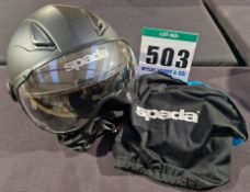 A SPADA Open Face Helmet with Drop Down Visor, Size L (59cm), ECE R22-5 with Storage Bag