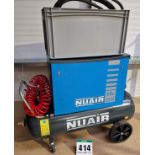 One NUAIR 3.0Hp Silent Cabinet Enclosed Air Compressor on A Wheeled 100-Litre Horizontal Welded