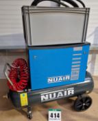 One NUAIR 3.0Hp Silent Cabinet Enclosed Air Compressor on A Wheeled 100-Litre Horizontal Welded