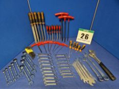 One Set of Various Hand Tools comprising:- Six Thin Double Ended Spanners - 6 and 7mm/ 8 and 9mm/