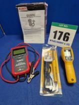 One DURITE 12V/24V Electric Battery Tester, a FLUKE 62 Max Digital IR Thermometer and One ANTEX 240V