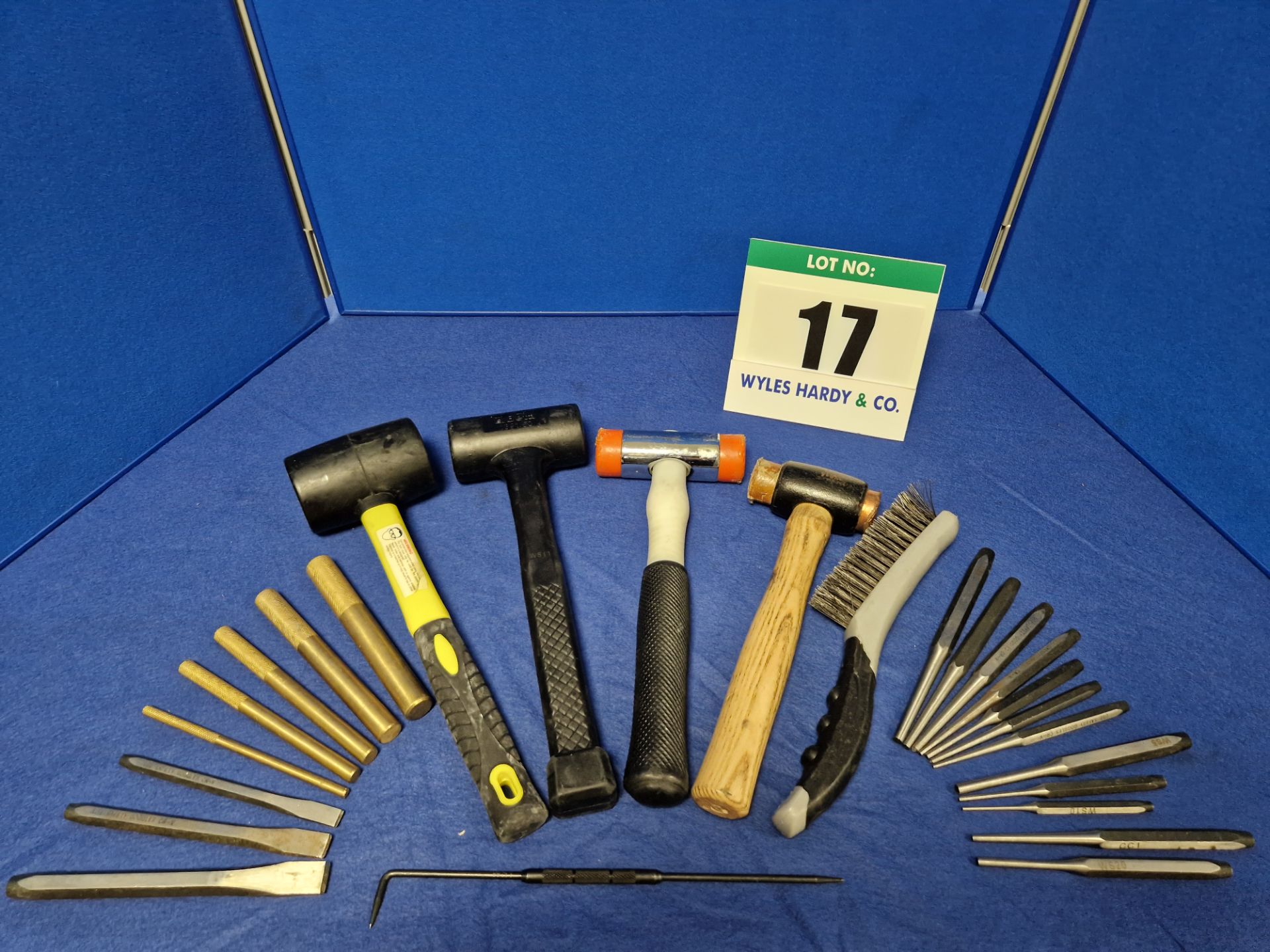 One Set of Various Hand Tools comprising:- One Set of Five Brass Drifts - 19mm/16mm/12mm/10mm/6mm,