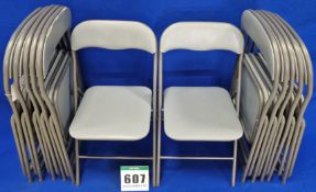 Twelve Unbranded Steel Framed Folding Blue Vinyl Upholstered Chairs