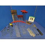 One Set of Various Hand Tools comprising:- Six Thin Double Ended Spanners - 6 and 7mm/ 8 and 9mm/