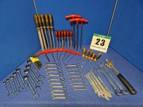 One Set of Various Hand Tools comprising:- Six Thin Double Ended Spanners - 6 and 7mm/ 8 and 9mm/