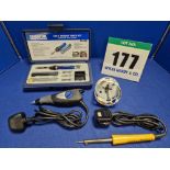 One ANTEX 240V AC Soldering Iron, a DREMEL 240V AC Electric Engraver, a SENATOR Butane Powered