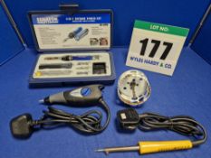 One ANTEX 240V AC Soldering Iron, a DREMEL 240V AC Electric Engraver, a SENATOR Butane Powered