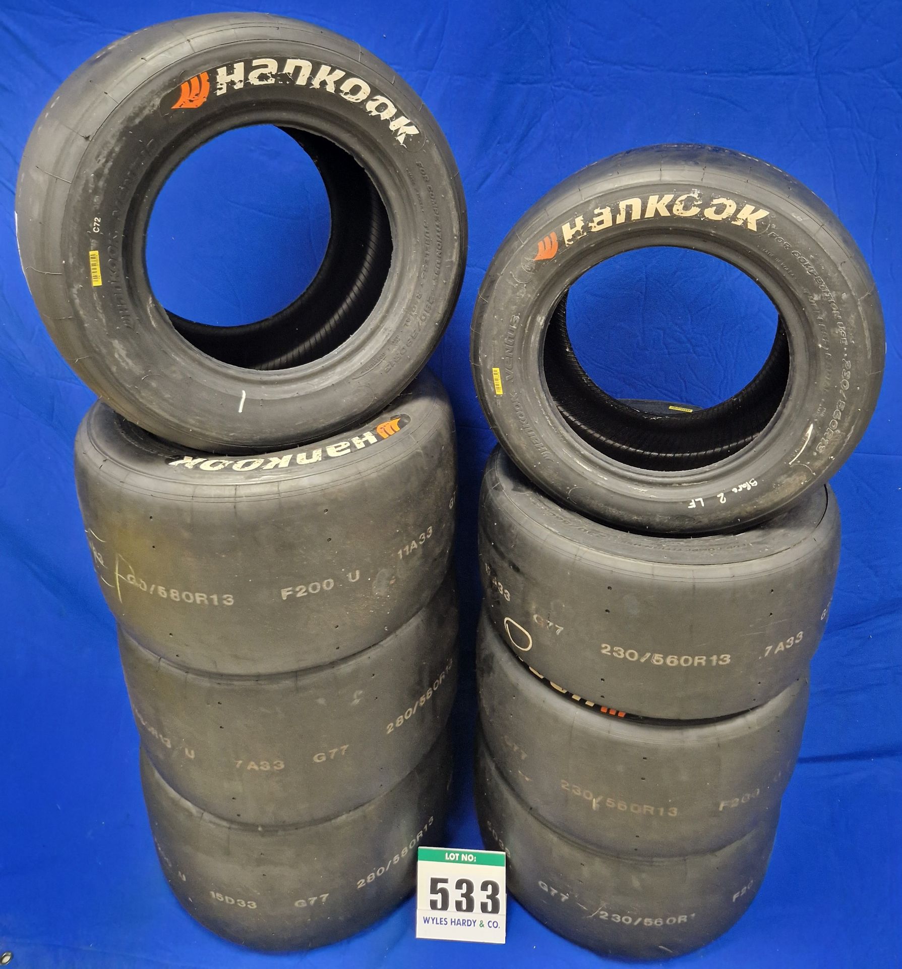 Four HANKOOK 230/560 R13 Slick Racing Front Tyres and Four HANKOOK 280/580 R13 Slick Racing Rear