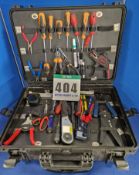 One Wheeled Electrical/I.T. Related Tool Case containing a Selection of Hand Tools