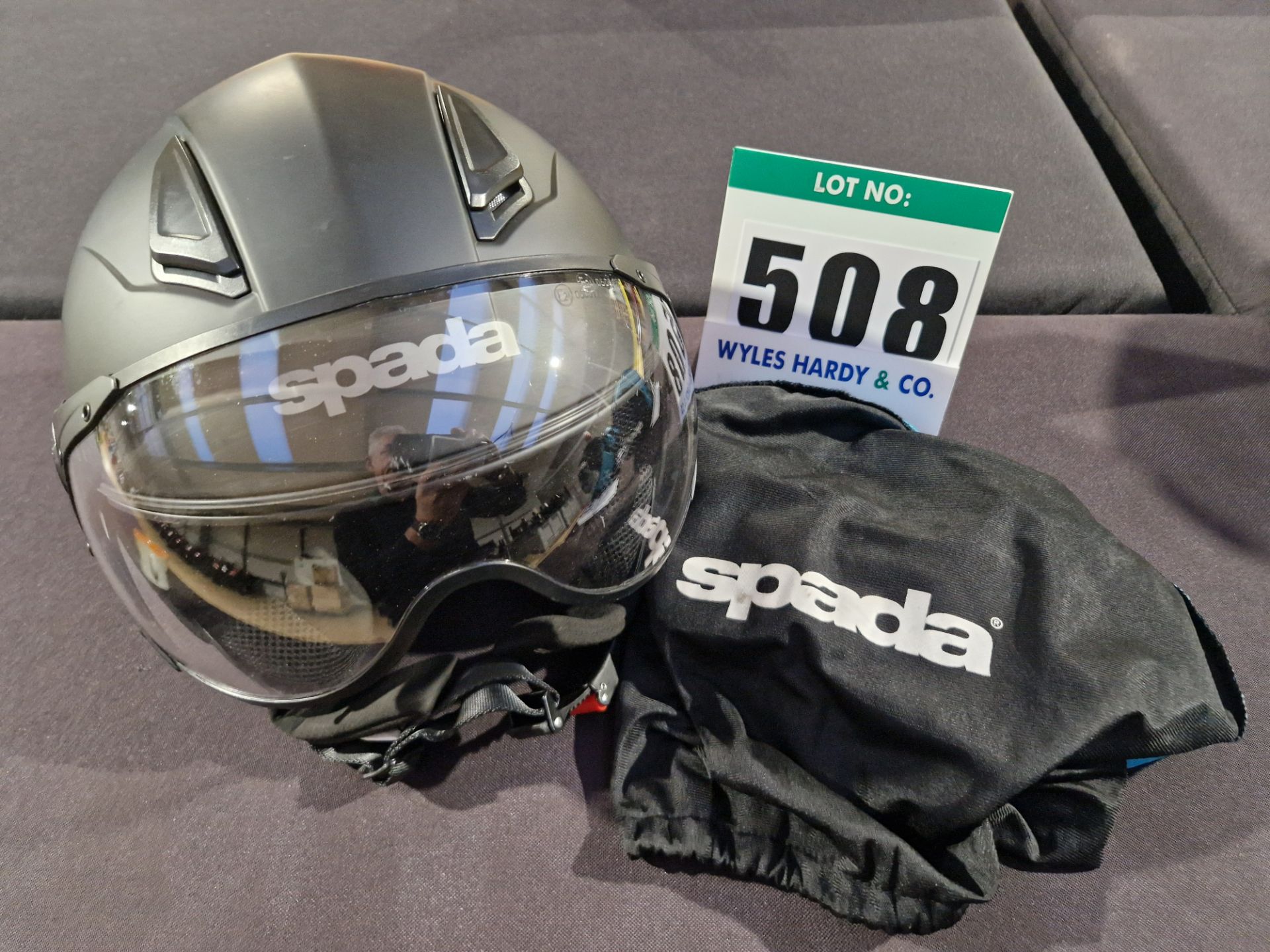 A SPADA Open Face Helmet with Drop Down Visor, Size L (59-60cm), ECE R22-5 with Storage Bag