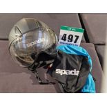 A SPADA Open Face Helmet with Drop Down Visor, Size M (57-58cm), ECE R22-5 with Soft Storage Bag