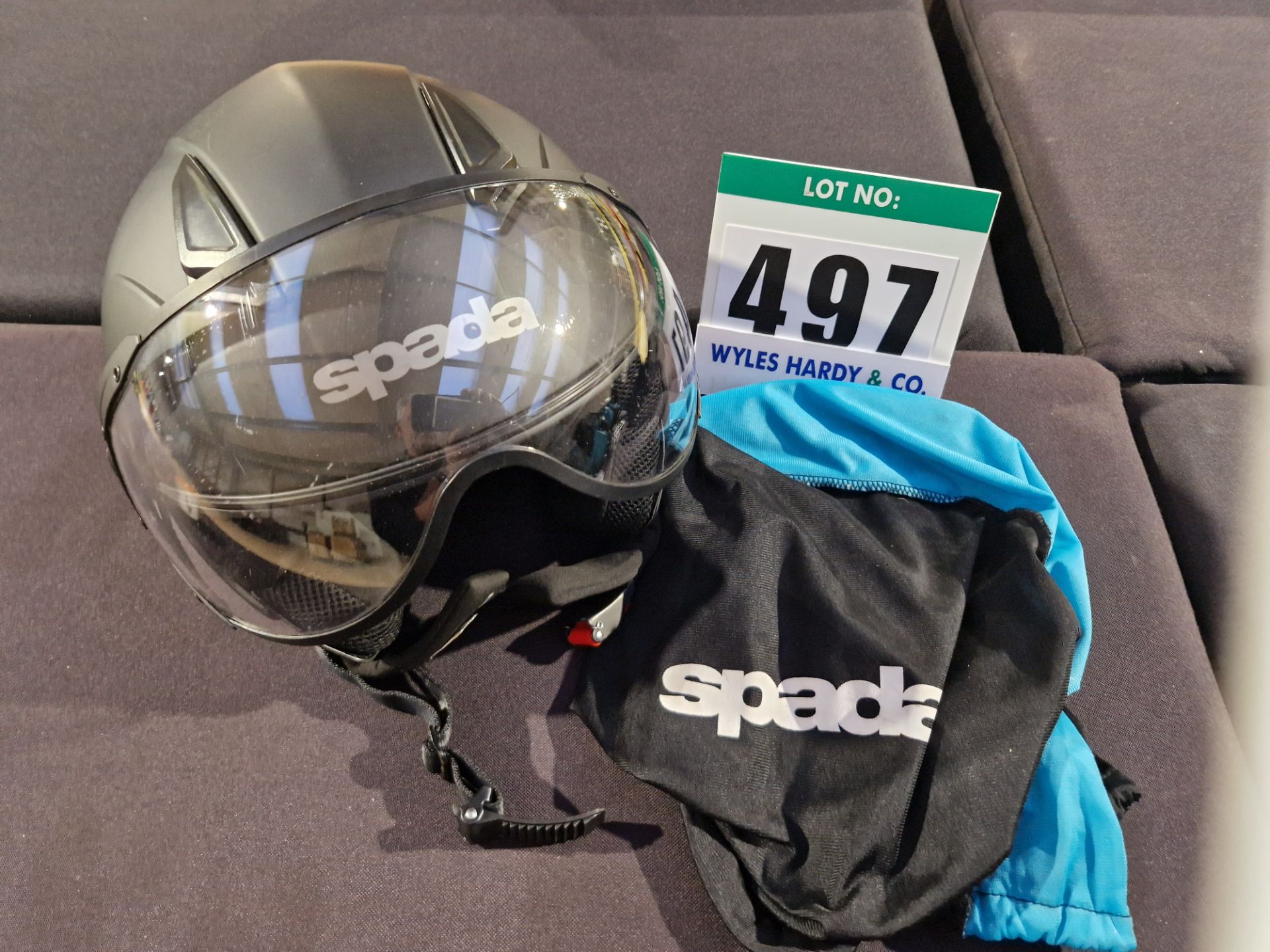 A SPADA Open Face Helmet with Drop Down Visor, Size M (57-58cm), ECE R22-5 with Soft Storage Bag