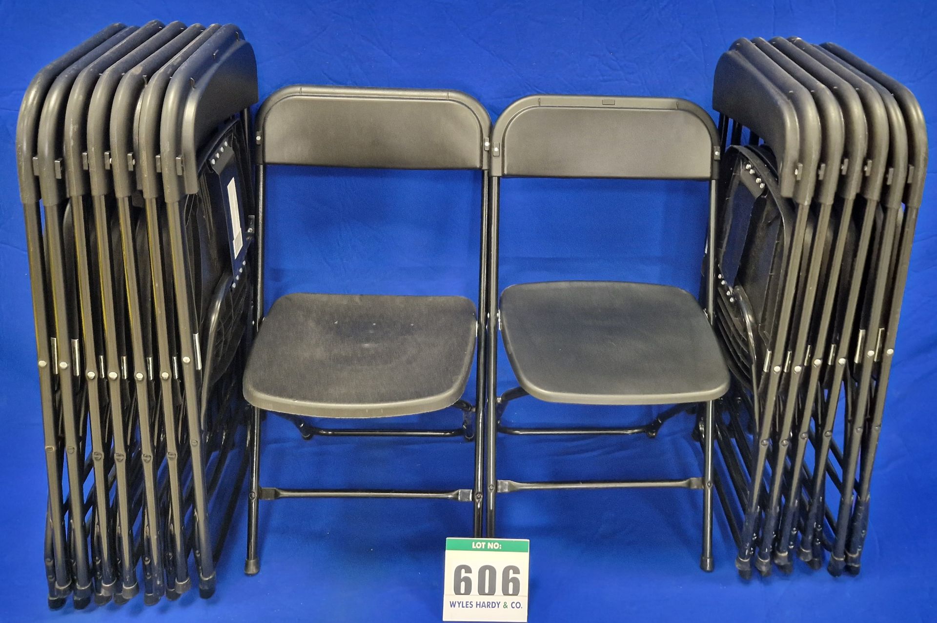 Fifteen Unbranded Steel Framed Folding Plastic Chairs