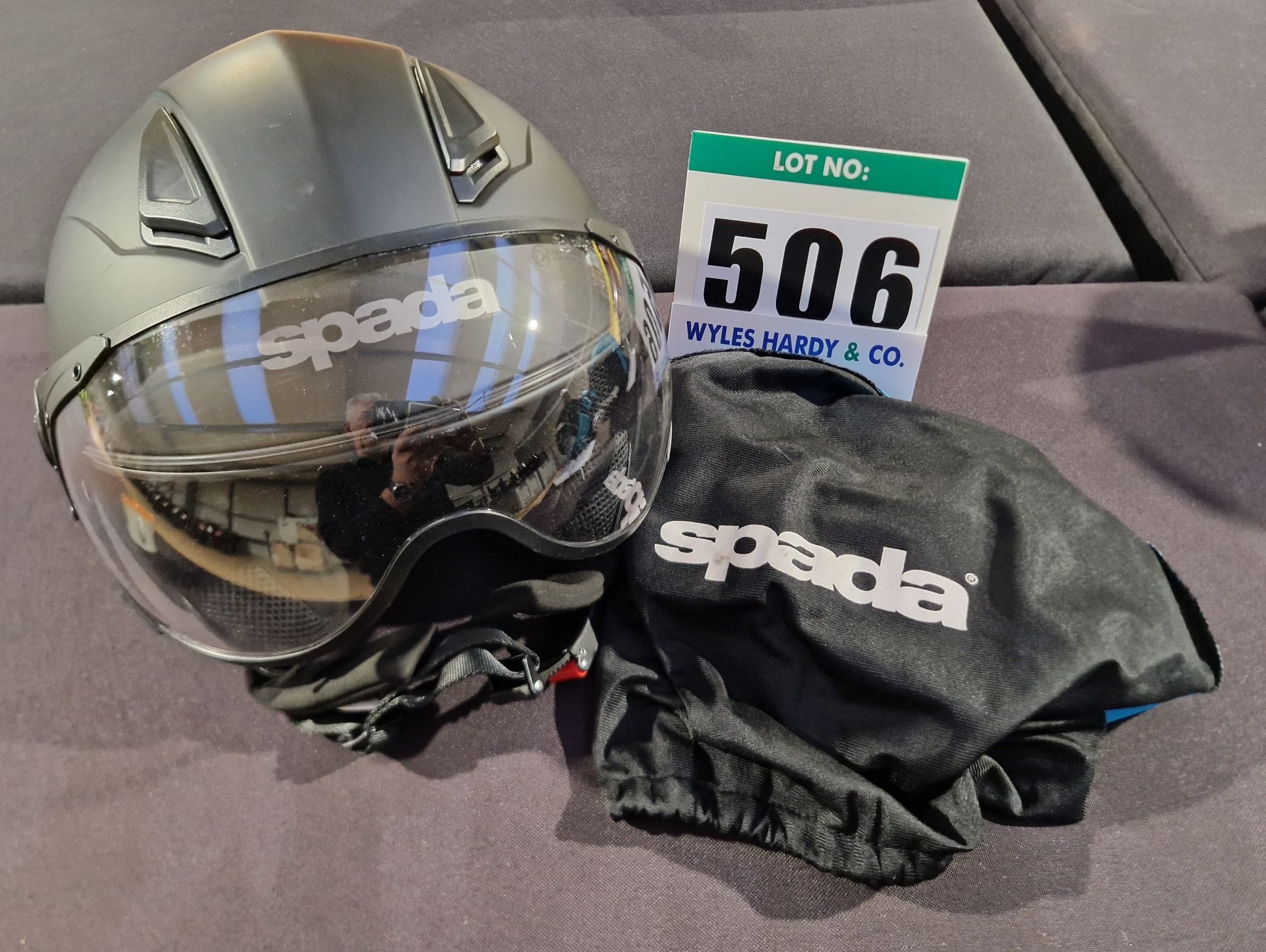 A SPADA Open Face Helmet with Drop Down Visor, Size L (59-60cm), ECE R22-5 with Storage Bag