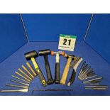 One Set of Various Hand Tools comprising:- One Set of Five Brass Drifts - 19mm/16mm/12mm/10mm/6mm,