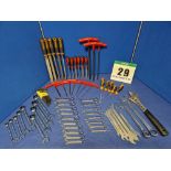 One Set of Various Hand Tools comprising:- Six Thin Double Ended Spanners - 6 and 7mm/ 8 and 9mm/