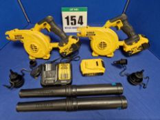 Two DEWALT DCV 100 Type 1 18V 3-Speed Leaf Blowers each with Single Battery and One Spare Battery,