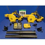 Two DEWALT DCV 100 Type 1 18V 3-Speed Leaf Blowers each with Single Battery and One Spare Battery,