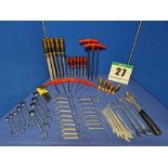 One Set of Various Hand Tools comprising:- Six Thin Double Ended Spanners - 6 and 7mm/ 8 and 9mm/