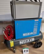 One NUAIR 3.0Hp Silent Cabinet Enclosed Air Compressor on A Wheeled 100-Litre Horizontal Welded