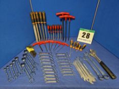 One Set of Various Hand Tools comprising:- Six Thin Double Ended Spanners - 6 and 7mm/ 8 and 9mm/