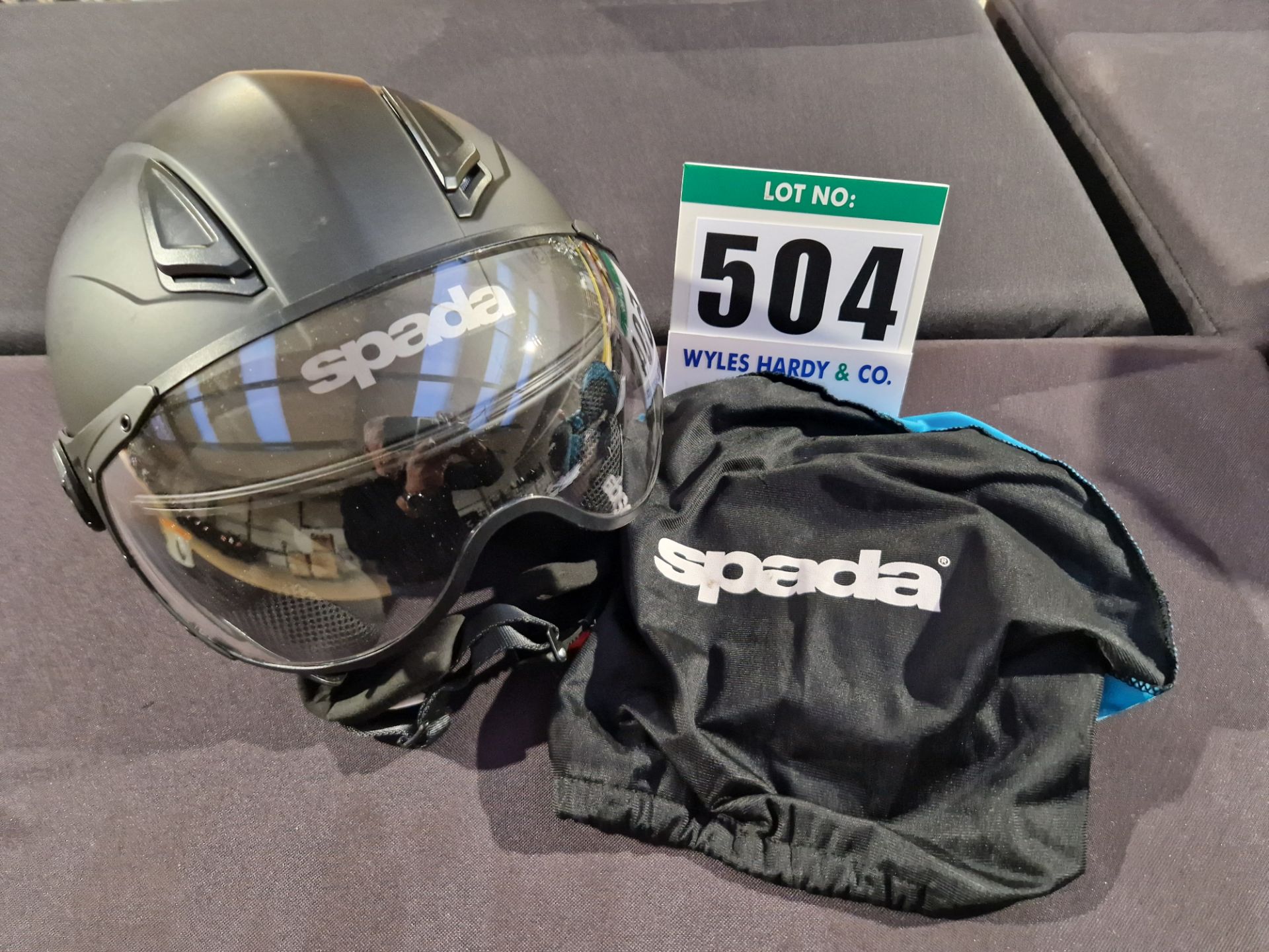 A SPADA Open Face Helmet with Drop Down Visor, Size L (59cm), ECE R22-5 with Storage Bag