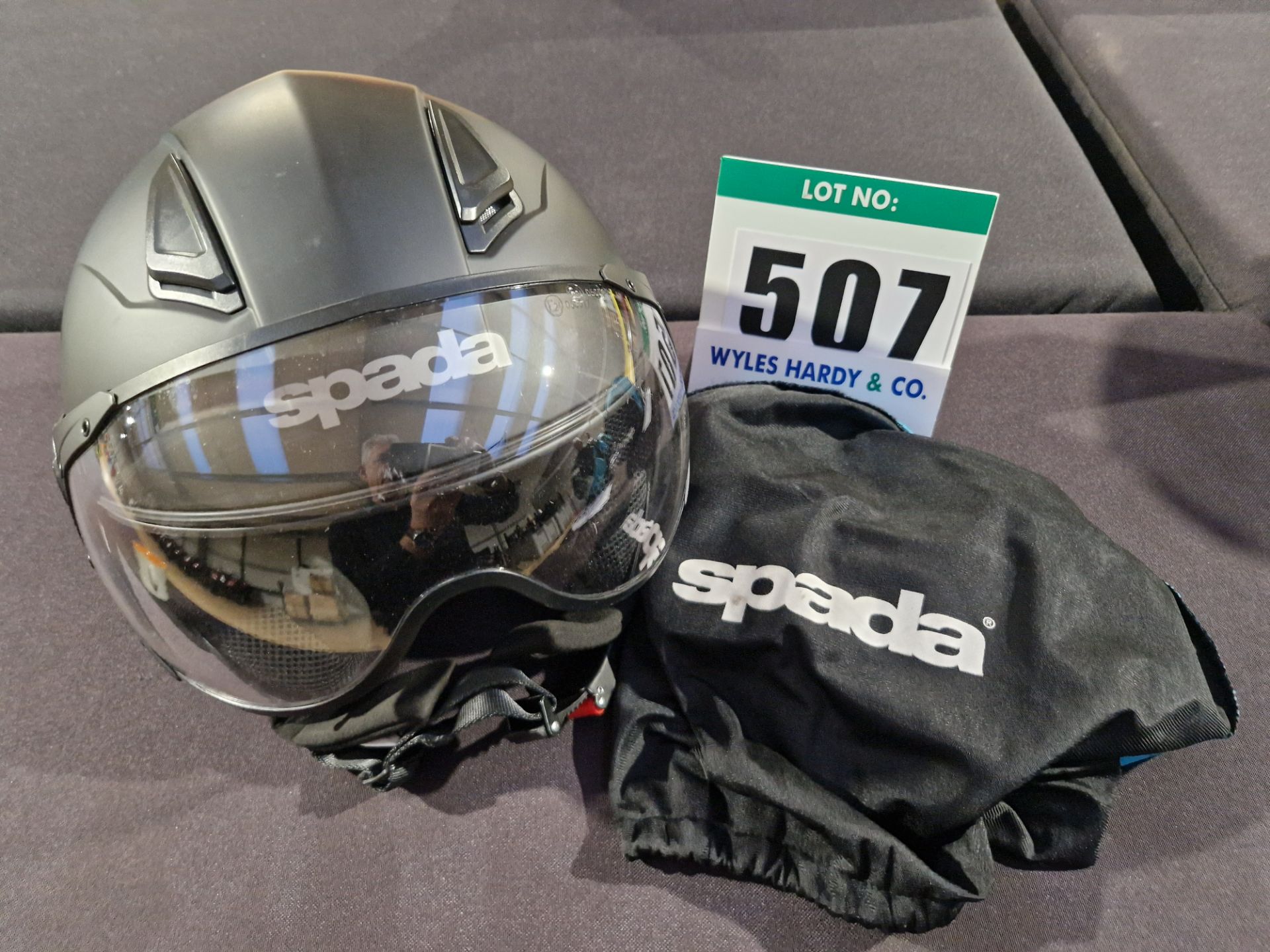 A SPADA Open Face Helmet with Drop Down Visor, Size L (59-60cm), ECE R22-5 with Storage Bag