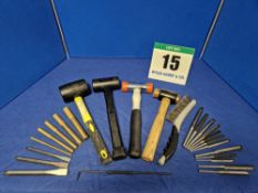 One Set of Various Hand Tools comprising:- One Set of Five Brass Drifts - 19mm/16mm/12mm/10mm/6mm,