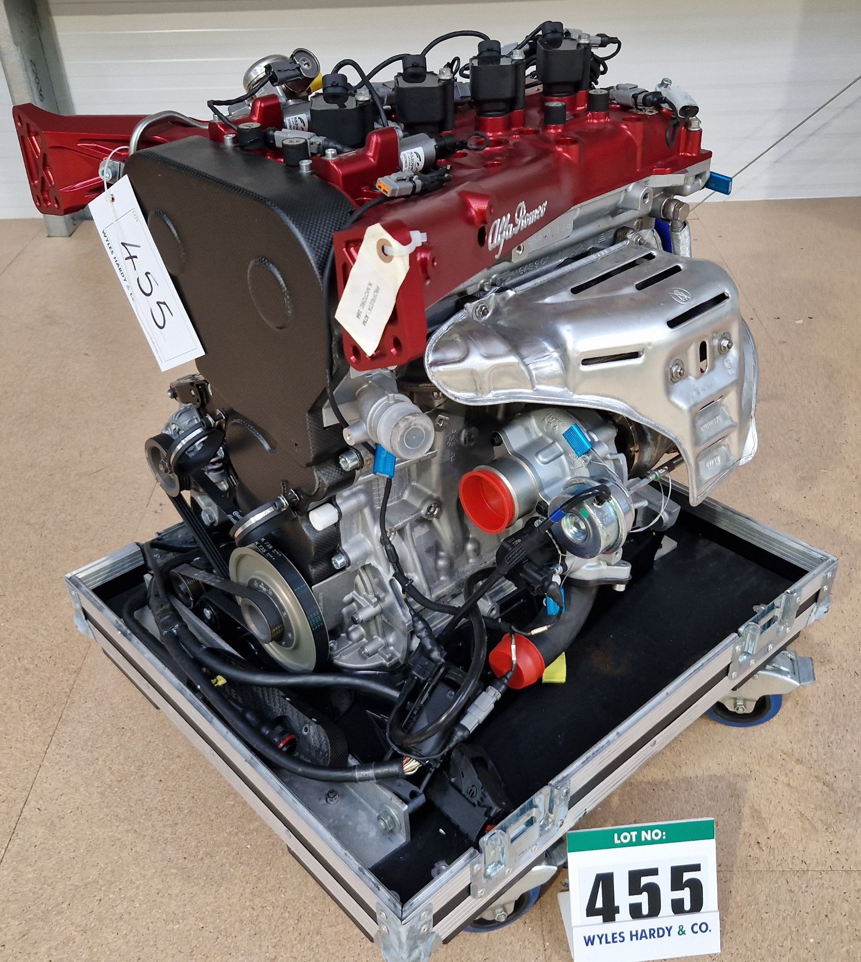 One ALPHA ROMEO 1.75L Twin Overhead Cam Turbocharged Race Car Engine, No. 164 in a Castor mounted
