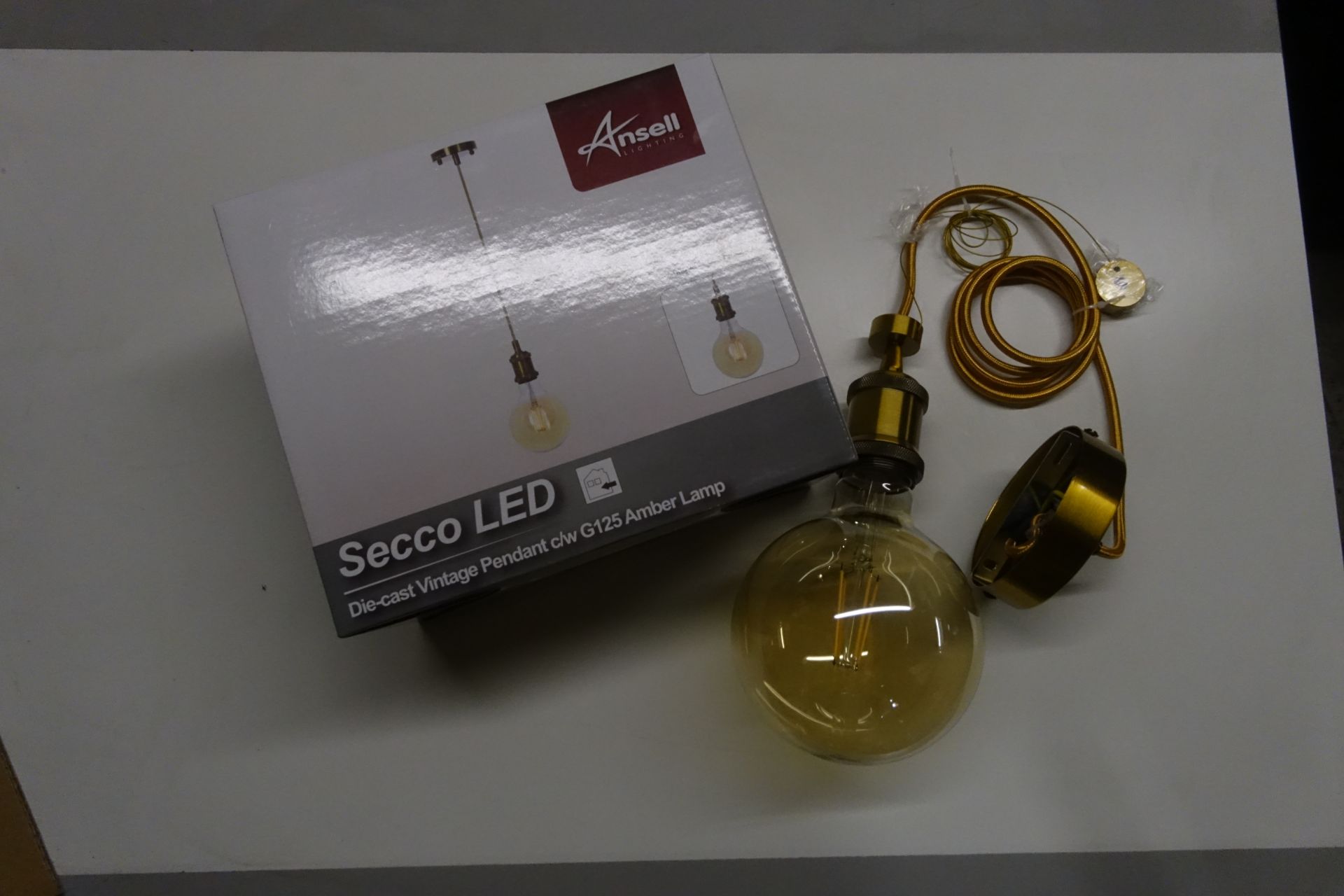 10 x ANSELL ASEC/0125/AB SECCO LED Die- Cast Vintage Pendant Fitting C/W G125 Amber Lamp Antique