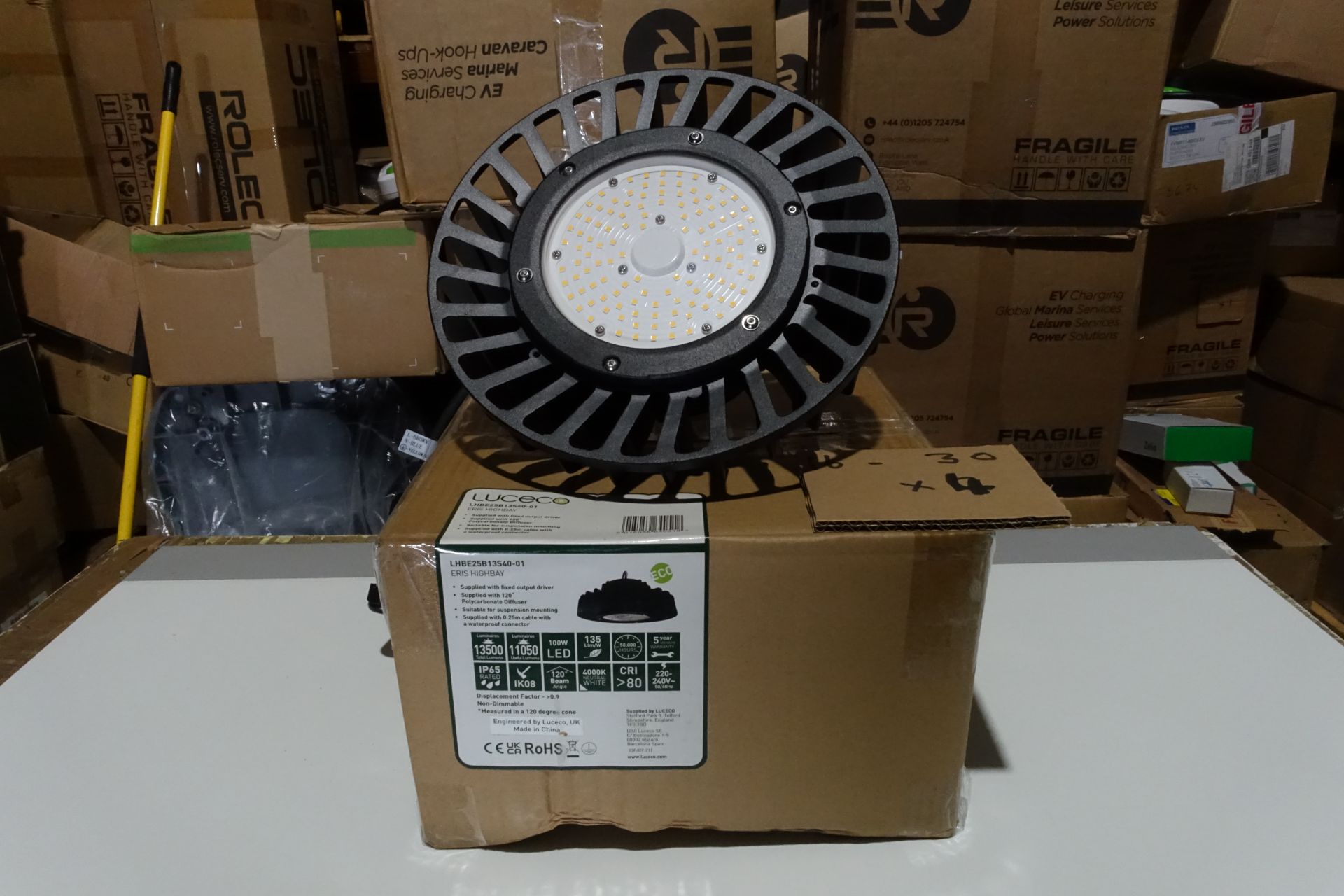 4 x LUCECO LHBE25B13S40-01 100W LED ERIS Highbatys 4000K IP65 Black Finish