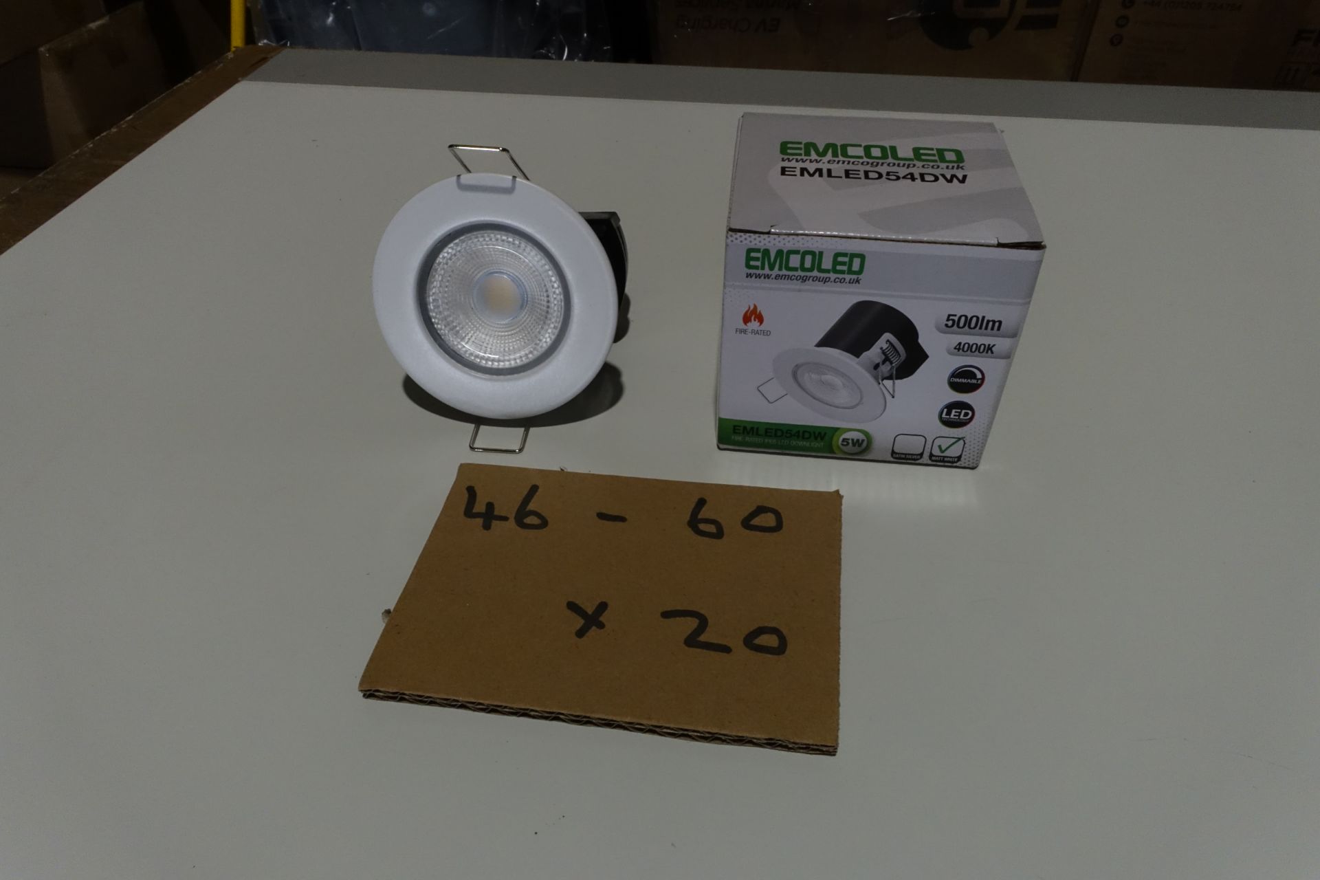 20 x EMCOLED EMLED54DW 5W LED Downlights Dimmable Fire Rated 4000K MATT White Finish