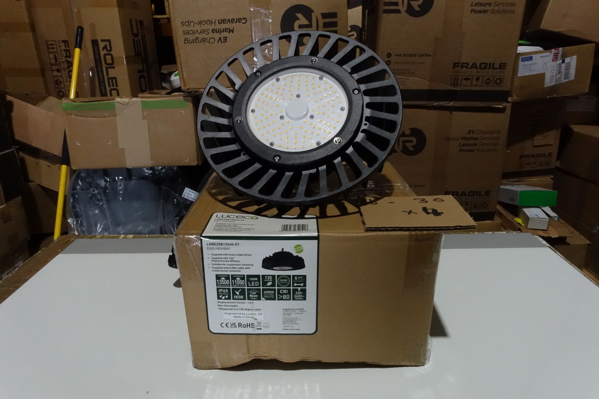 4 x LUCECO LHBE25B13S40-01 100W LED ERIS Highbatys 4000K IP65 Black Finish